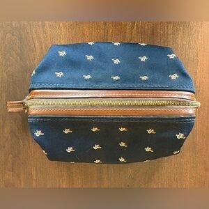 Men’s swank Vinyl Navy Anchor Canvas & Leather Toiletry Kit Travel Bag Zippered